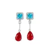 Boucles d'oreilles pendantes Vintage pour femmes, Bijoux longs en zircone cubique rouge grenat scintillant, Bijoux de mariée de mariage, 2023