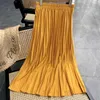 Skirts Elegant Long Womens Solid Pleated Midi Elastic Waist Maxi Skirt Korean Fashion Black Jupe Longue Femme