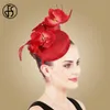 Fs gul fascinator hattar bröllop kvinnor eleganta damer vita brud huvudbonader chapeau femme mariage1223a