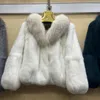 Womens Fur Faux Winter Winter Natural Full Pelt Rabbit Casat With Fox Collar Women Jacket 230822