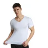 Hommes t-shirts 2023 été glace soie sans couture T-shirt à manches courtes col en v Fitness sweat sport haut tendance