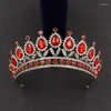 Saç klipsleri 2023 Barok Vintage Mavi Kristal Taç Kadın Headdress Head Band Gelin Tiaras ve Taç Düğün Takı Aksesuarları