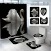 Douchegordijnen Flamingo U-vormige badkamermat en toiletbedekking Slaapkamer Anti-slip Zwart Wit Zwaan Waterdicht Polyester Gordijn