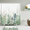 Shower Curtains 3D Flower Grass leaf Plant Butterfly Printing Shower Curtain Set Bath Screen Waterproof Bathroom Curtains Slip Bath Mat Rug R230822