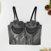 Camisoles & Tanks Satin Flower Suspender Bra Translucent Fishbone Top For Woman With Steel Rings Sexy Dot Wrapping Chest Tank