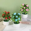 Decorative Flowers Wreaths Artificial Bonsai Easy Care Realistic No Watering Simulation 12 Fake Rose Potted Plant Home Supplies 230822