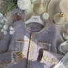 Men s Hoodies sweatshirts herfst lente vintage tweed jas jas vrouwen kleine geurige paarse Koreaanse wollen bijgesneden jassen elegante korte bovenkleding 230822