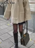 Dameswol Blends Vintage vaste wollen jas voor vrouwen Elegante herfst enkele borsten Peacoat met sjaal vrouwelijke luxe high street bovenkleding 230822