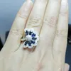 Cluster Rings Per Jewelry Natural Real Sapphire Flower Ring 925 Sterling Silver 0.4ct 7pcs Gemstone Fine C90118009