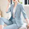 Damen zweisteuelhafte Hosen Modes schwarz Blazer Frauen Geschäftsanzüge Ladies Pant und Jacke Set Arbeit tragen Bürouniform halbe Ärmel