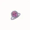 Cluster Rings In Silver Luxury Gemstone Pink Flower Engagement Ring For Women Fashion Wedding Exquisite Fine Jewelry Adjustable Opening