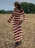 Basic Casual Dress Elegant Stripped Rückenless Strick Maxi Kleid Frau Flare Long Sleeve O Hals 2023 Sommer Street Vestidos 230822