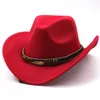 Weitkrempeln Hats Eimer Wolle Womens Herren Western Cowboy Hut für Gentleman Lady Jazz Cowgirl mit Leder Cloche Church Sombrero Caps 230822