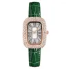 Relógios de moda de relógios de pulso para feminino Starry Starry Square Rhinestone Quartz Wrist Watch Ladies Casual Brown Leather