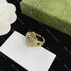 Strawberry Gold Rings Women Band Rings with Diamond Interlocking Letter Opening Rings for Gift