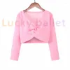 Stage Wear Girls Ballet Manteau à manches longues Wrap Top Dance Shrug Pull Crop Enfants Dancewear Kink Plissage Warm Up Pull pour justaucorps