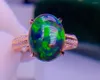 Cluster Rings E520 Fine Jewelry Pure 18K Gold Natural Black Opal Gemstones 4.9ct Female For Women Ring