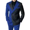 Erkek Suit Blazers Moda Blazer Mavi Siyah Stripe Çifte Erkekler için İki Parçalı Ceket Pantolon İnce Fit Kostüm Traje De Novio Para Boda 230821