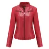 Chaqueta de cuero de imitación para mujer, Chaqueta con cremallera para motociclista, Otoño, Primavera, motocicleta, negro, rojo, café, albaricoque, Chaqueta de Cuero para Mujer 230822