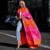 Trenchs de Femmes Femmes Mode Rayé Big Swing 3/4 Manches Maxi Longues Cover-ups 2023 Streetwear