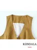 Damskie garnitury Blazers Kondala Office Lady Linen Brown garnitury kobiety V Neck Single Buttons Vest Blazerhigh TALIST DOTYCZNE PANTY MODA SEKTY LETNE 230821