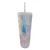Waterflessen dubbele laag ijs ijskunde coffee cup glitter/normaal rhombus patroon bpa gratis met deksel en stro drink drinkware