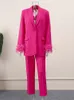 Kadın Suit Blazers Kadın Paltoları Tüy Dekorasyon Düz Ofis Takım Ceket Tasarım Mizaç Retro Moda Kadın Şık Blazer 230821