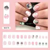 Faux ongles 24pcs français pour femmes fleur rose style court faux acrylique conseils complets presse sur ongles fille