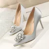 New Fashion Rhinestone Women's Shoes Thin Heel High Heel Sexy Slim Shallow Mouth Sharp Shiny Rhinestone Buckle Single Shoe Size 34-43