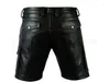 Shorts pour hommes 2023 véritable cuir de vachette cargo poches noires avec ceinture hommes