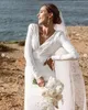 Simple Modern Crepe Mermaid Beach Wedding Dresses V-neck Long Sleeve Stain Bohemian Trumpet Bridal Outfit Gown