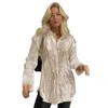 Women's Blouses Sequins Women Shirt Long Sleeve Top Green White Solid Oversized Party Club Sexy Outfits Y2K Clothes