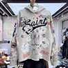 Men's Hoodies Mens Graffiti Designer Hoodie Kapok Printed High Street Worn Holes Retro Loose Sweatshirts