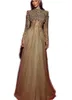 August Aso Ebi Gold A-Line Prom Dress Crystals Crystals Soirée Fête formelle Deuxième réception Robes de fiançailles d'anniversaire Robe de Soiree ZJ7110 407