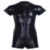 Men's G-Strings Wetlook Latex Catsuit Leather Man Jumpsuits Black Stretch PVC Mesh Bodysuits Sexy Clubwear Men Open Crotch Vi2299