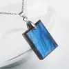 Pendentif Colliers Véritable Naturel Labradorite Bleu Lumière Gemmes Rectangle Forme Pierre Charme Dame 24 18 6mm