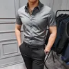 Men's Casual Shirts Short Sleeved Men Dress Business Formal Shirt NonIron Summer Embroidered Buckle Bee Office Elegant Clothes 230822