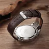 Oulm moda srebrna obudowa męskie zegarki podwójna strefa czasowa pu skórzana ręka