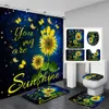 Rideaux de douche Tournesol papillon rideau de douche ensembles noir jaune Art pays fleur salle de bain décor rideaux tapis de bain tapis couverture R230822
