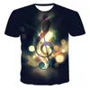 Camisetas masculinas As mais recentes notas de música masculina e feminina de verão Notas de música fresca versátil colorido 3D de mangas curtas em grande tamanho grande