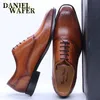 Dress Shoes Luxury Mens Oxford Genuine Leather Shoes Black Brown Classic Shoes Brogue Lace Up Dress Wedding Office Business Men Formal Shoes 230821