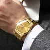 Armbandsur Män guldklocka lyxkvarts Mens Business Watches Fashon Day Datum Male Clock rostfritt stål Vattentät Relogio Masculino 230821