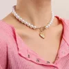Pendentif Colliers Élégant Simple Collier De Perles Amour Coeur Coréen Ras Du Cou Pour Femmes Chaîne De Bijoux De Mariage