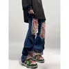 Jeans maschile foufurieux americano strappato strato di alta strada lavata hip hop angosciata sciolta harajuku patch pantaloni gamba a largo match