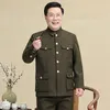 Army Green Zhongshan Suit Men Set Płaszcz + Spodnie Klasyczny odzież wojskowa Sprężystość Sprężyna jesień zima weteran Cadre Gronowanie