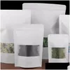 Depolama Çantaları Yeni Beyaz Kraft Kağıt Torba Pencere Stand Pepçe Fermuar Kurutulmuş Meyve Çay Saldırısı LZ0164 Bırak Teslimat Ev Garde Dhuxb