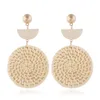 Boucles d'oreilles à tige mode coréenne rétro tissé à la main en bambou grand rond Style ethnique femmes personnalité tendance plage vacances cadeaux