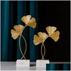 Speglar Golden Iron Ginkgo Leaf Ornament Creative Home TV Desktop Wine Cabinet Decoration Model With Marble Base Console Drop Deliv OT5EN