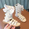 Boots Summer 2023 New Fashion Girls Pearl Kids Princess Sandals Open High Top Cool Boots Style Breatheable R230822