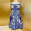 2023 European luxury dress New Blue and white porcelain series 100% cotton positioning large swing sling skirt293o